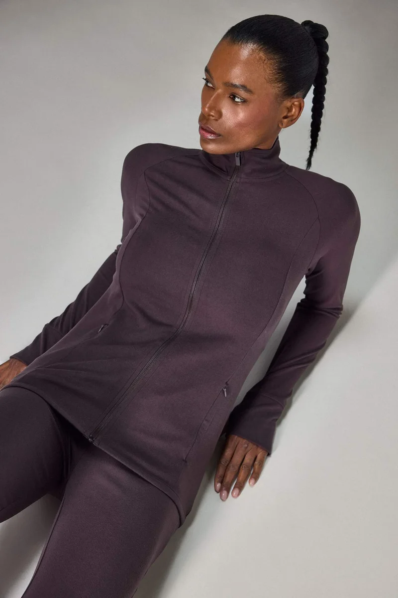 ديفاكتو Slim Fit Stand Collar Fleece Lining Zip Up Sweatshirt