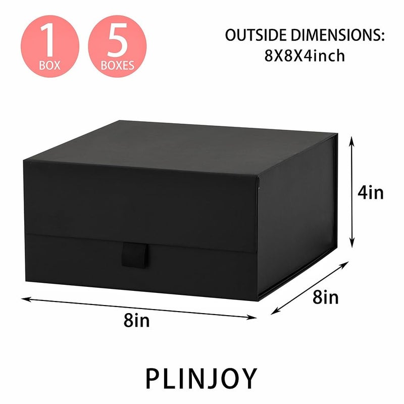 PLINJOY Black Gift Box 8x8x4 Inches Small Gift Boxes for Presents with Magnetic Closure Lid Luxury Collapsible Gift Box Bridesmaid, Wedding, Birthday Boxs for Gift Packaging - Image 4