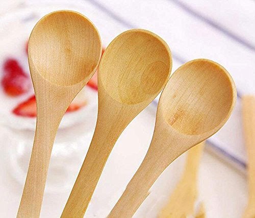 FOYARA Small Wooden Salt Spoon Solid Wood Condiments Spoon Handmade Honey Teaspoon 5 inch - Set of 10 - Image 2