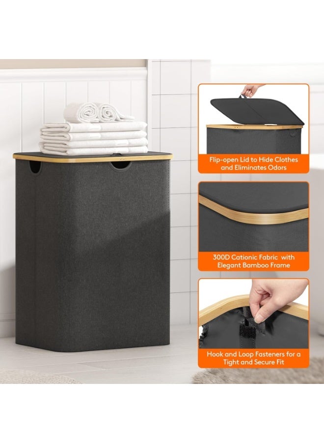 RATSAW Laundry Basket 3 Section Extra Large Laundry Hampers With Lid Laundry Laundry Bag Divided Hamper With Removable Bags Foldable for Bathroom Bedroom Grey 160 L - Image 2