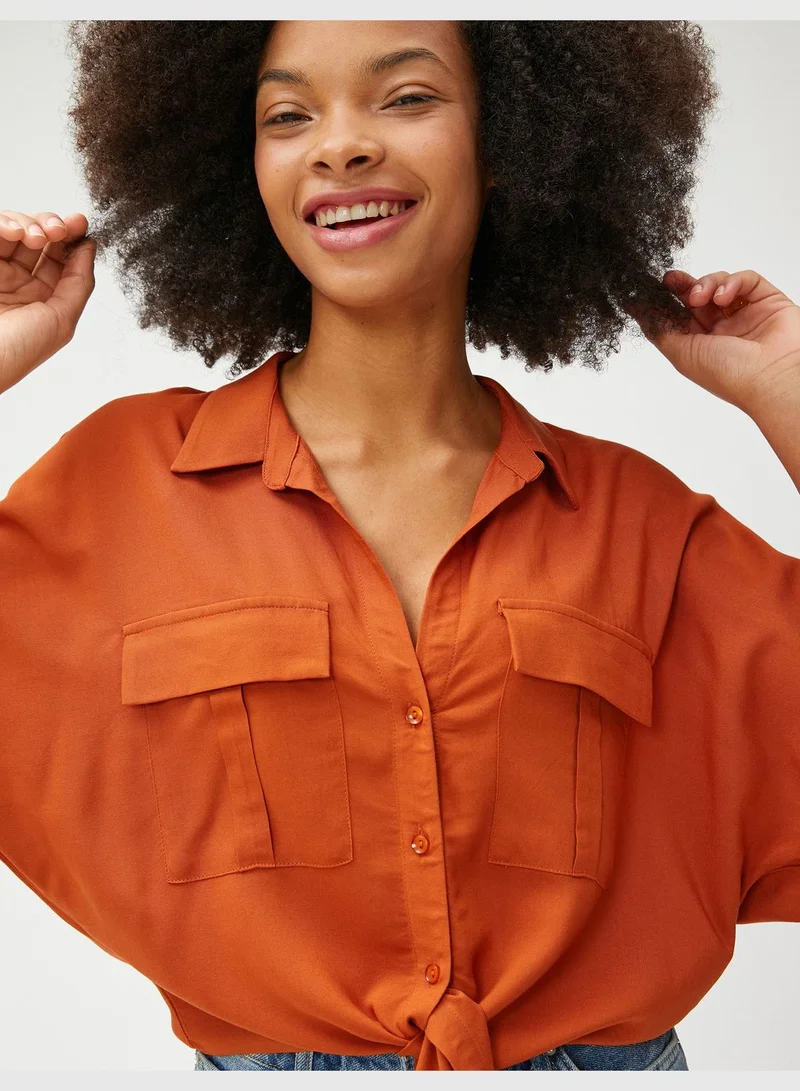 كوتون Tie Detail Short Sleeve Viscose Crop Shirt