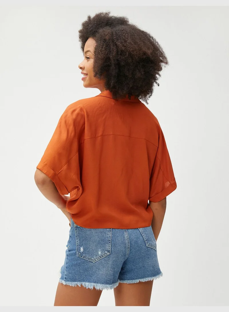 كوتون Tie Detail Short Sleeve Viscose Crop Shirt