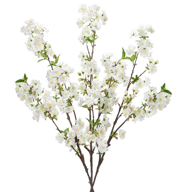 Briful 3PCS 37 Tall Artificial Flowers Peach Blossom Branches Silk Flowers Cherry Blossom Fake Flowers Long Stems for Floral Arrangements White Artificial Flowers for Decoration