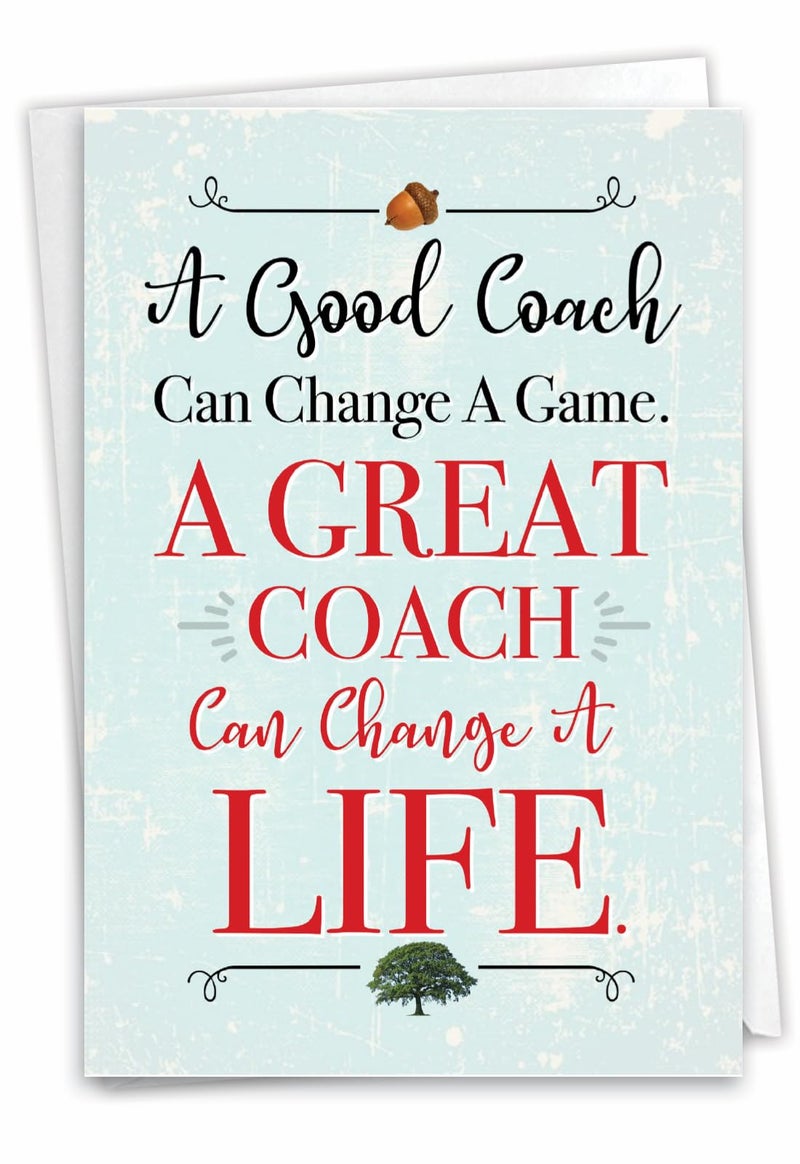 NobleWorks - 1 Coach Thank You Greeting Card - Team Sports Gratitude, School Athlete Appreciation Notecard with Envelope - Life-Changing Coach C3127TYG - Image 1
