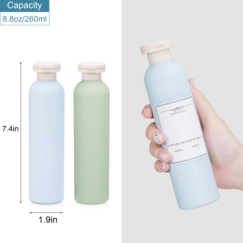 UMETASS 8.8 oz Plastic Travel Shampoo Bottles, Refillable Flip Cap Squeeze Bottles for Toiletries, Large Leakage-proof Travel Shampoo and Conditioner Container (Blue and Green) - Image 2