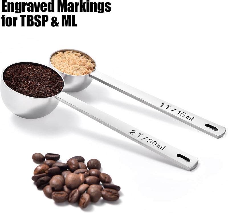 Doosu Metal Coffee Measuring Scoop, Food-Grade 18/8 Stainless Steel Coffe Beans Spoon with 10.8cm Long Handle, Tablespoon Scooper for Ground Cofee, Espresso, Protein Powders, Tea, Sugar (1 & 2 Tbsp) - Image 4