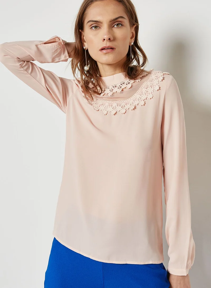 ELLA Lace Paneled Net Yoke Top