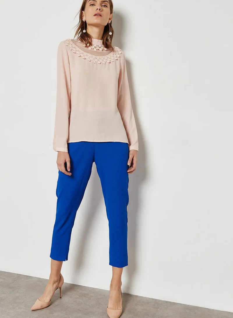 ELLA Lace Paneled Net Yoke Top