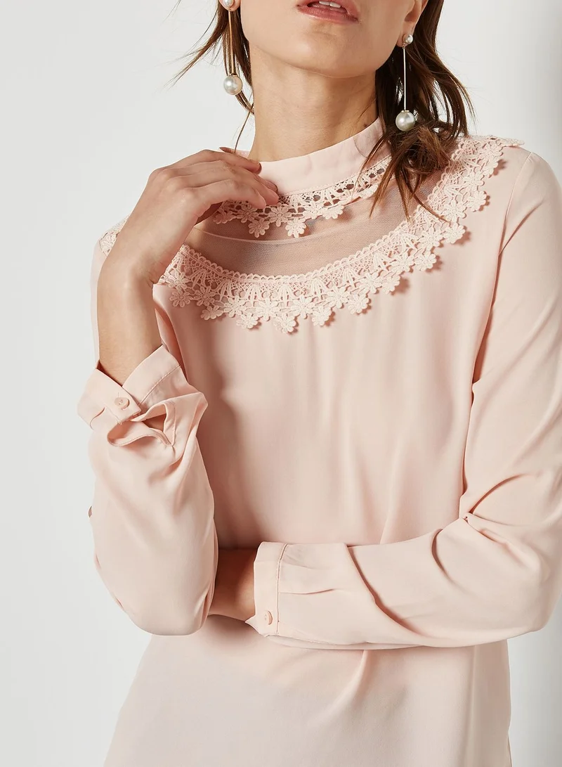 ELLA Lace Paneled Net Yoke Top