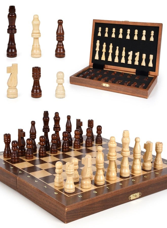 Kvintes Magnetic Travel Chess Set 12-inch Wooden Magnetic Chess Board 2 Extra Queen Folding Chessboard for Storage Toys & Games for Adults Vintage Chess Game - Family Board Games Educational Toy Sets - Image 1