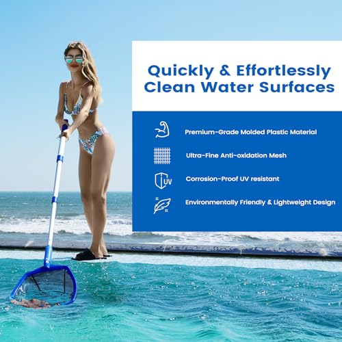 coclothy Pool Skimmer Net - 5 Foot Pool Net with 5 Connecting Aluminum Pole Sections, Fine Mesh Net, Fast Cleaning of Debris, 60" Long, Spas, Tub & Ponds - Image 3