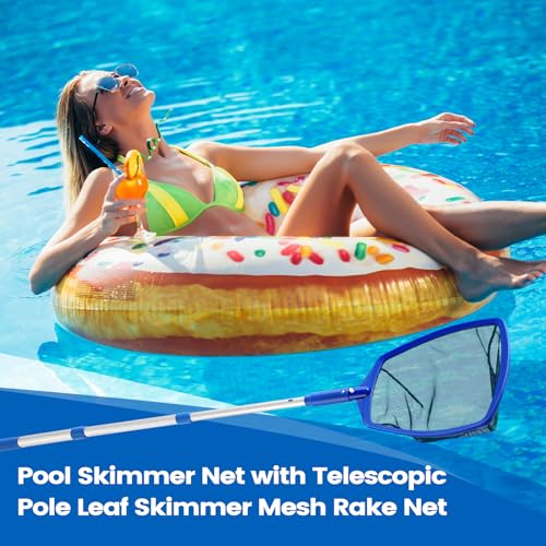 coclothy Pool Skimmer Net - 5 Foot Pool Net with 5 Connecting Aluminum Pole Sections, Fine Mesh Net, Fast Cleaning of Debris, 60" Long, Spas, Tub & Ponds - Image 2