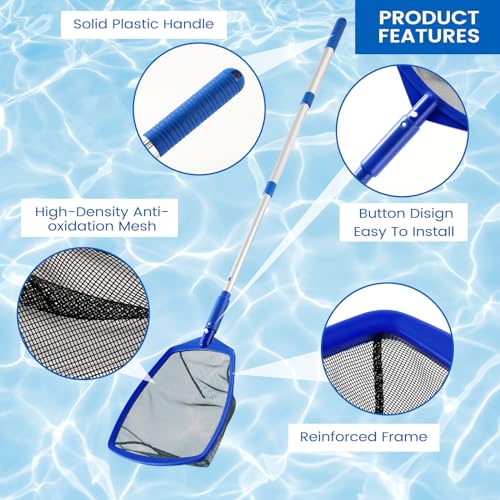 coclothy Pool Skimmer Net - 5 Foot Pool Net with 5 Connecting Aluminum Pole Sections, Fine Mesh Net, Fast Cleaning of Debris, 60" Long, Spas, Tub & Ponds - Image 4