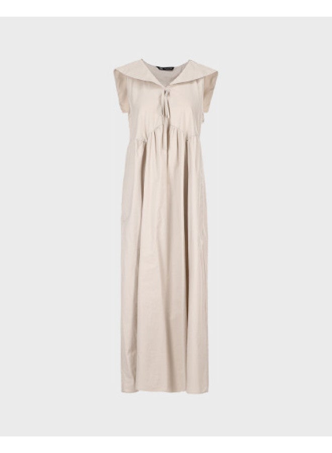 Zara Fashion Casual Bow-Trimmed A-Line Dress With Sailor Collar, Sleeveless Midi Dress - Image 1