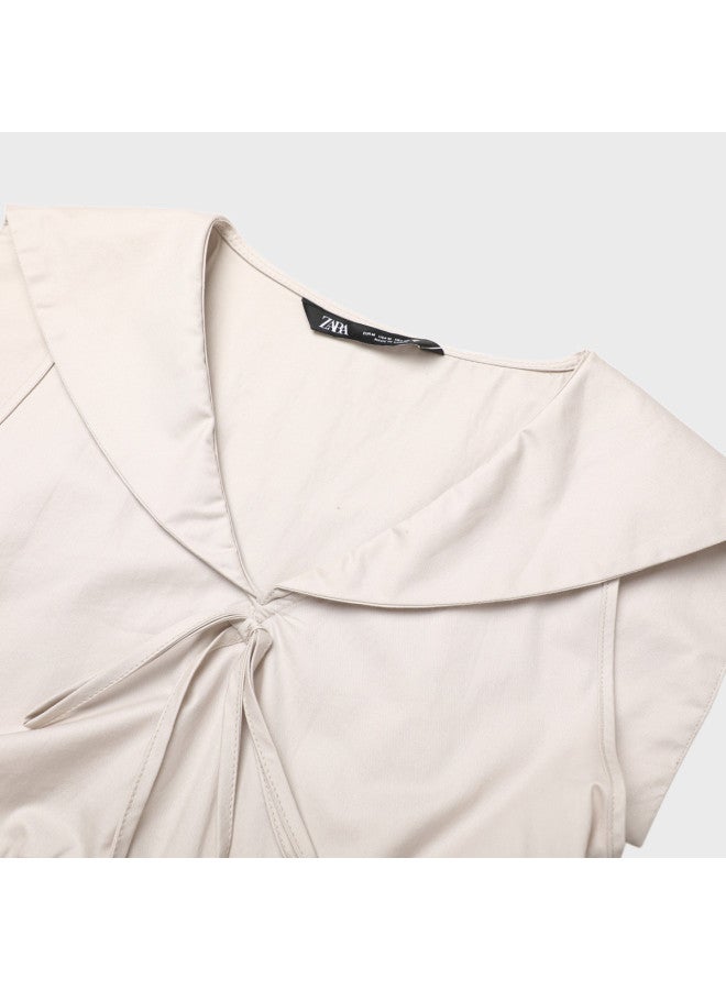 Zara Fashion Casual Bow-Trimmed A-Line Dress With Sailor Collar, Sleeveless Midi Dress - Image 4