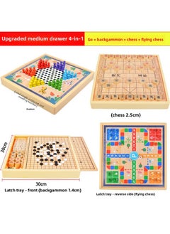 Checkers Flying Chess Gobang Colosseum Chess Multifunctional Chess Children Elementary School Chess Educational Wooden 61 Toy-Color:30*30cm Four-in-one Model B (draughts + Backgammon + Flying Chess + Chess)