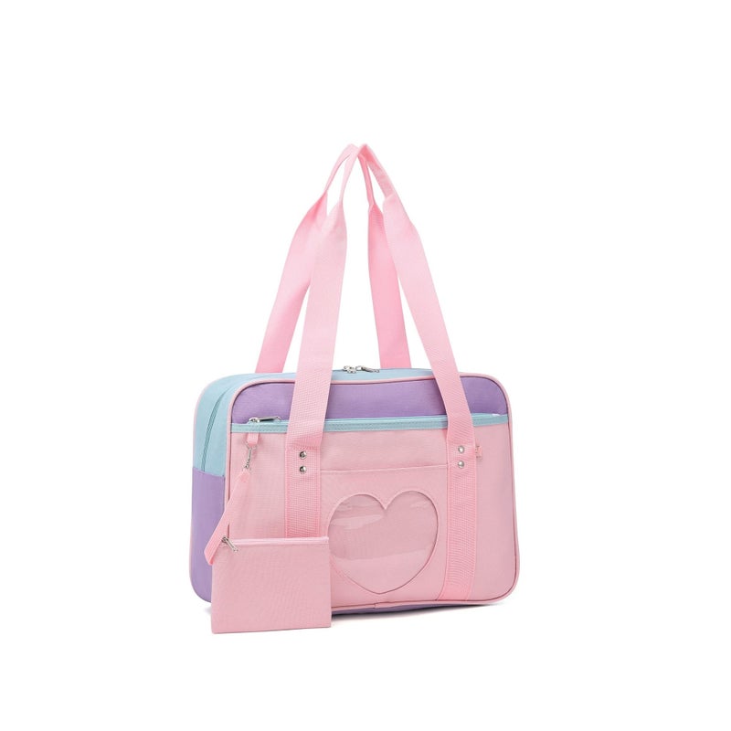 Zikra Shoulder Bag, School Bag Made Of Premium Oxford and Pvc Plastic Large Anime Shoulder Bag Kawaii Handbag for Women Transparent Love Casual Shoulder Bag for School, Work, Gym, Sports, Travel (Pink) - Image 1