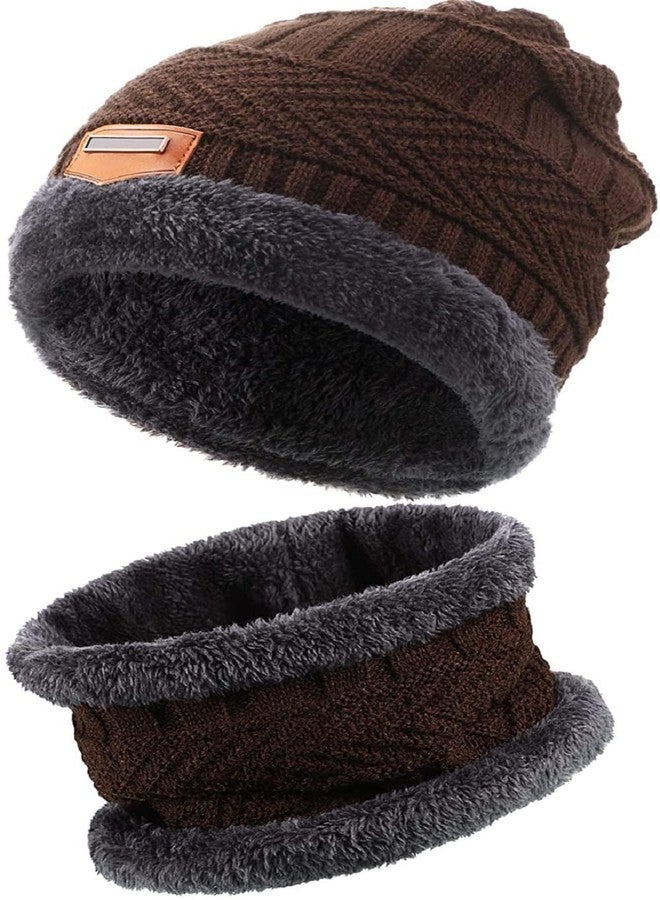 EMPOISON Winter Woollen Cap & Neck Warmer (Scarf) Set for Women | Inside Fur Wool Beanie Cap with Neck Warmer/Muffler | Warm Hat| Air Proof Cap | Knit Hat with Thick Fleece (Brown) - Image 2