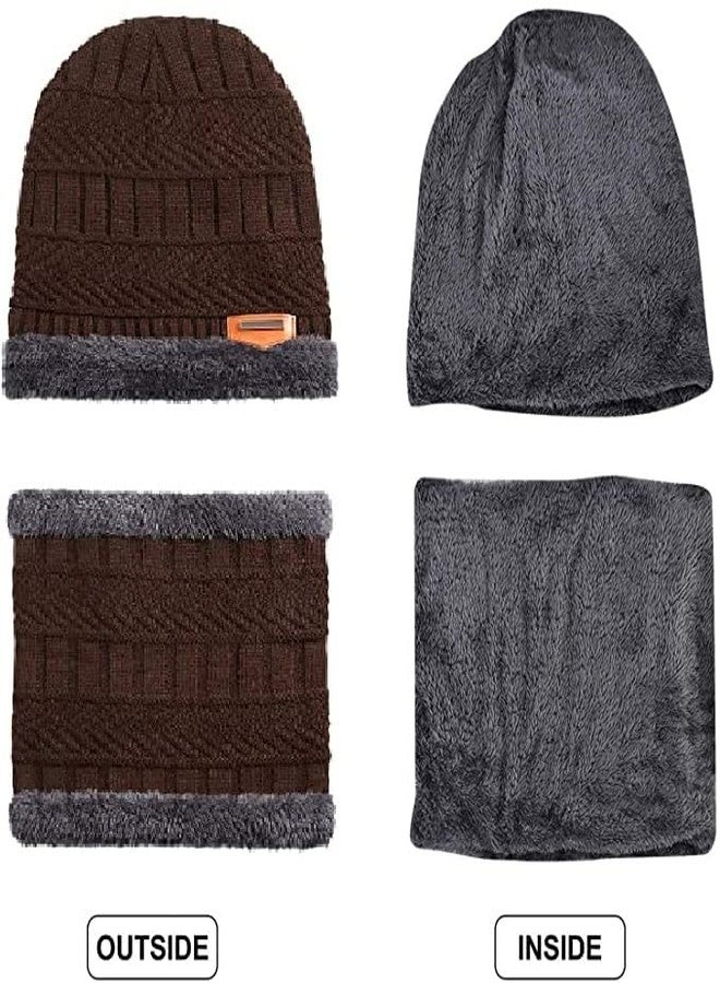 EMPOISON Winter Woollen Cap & Neck Warmer (Scarf) Set for Women | Inside Fur Wool Beanie Cap with Neck Warmer/Muffler | Warm Hat| Air Proof Cap | Knit Hat with Thick Fleece (Brown) - Image 5