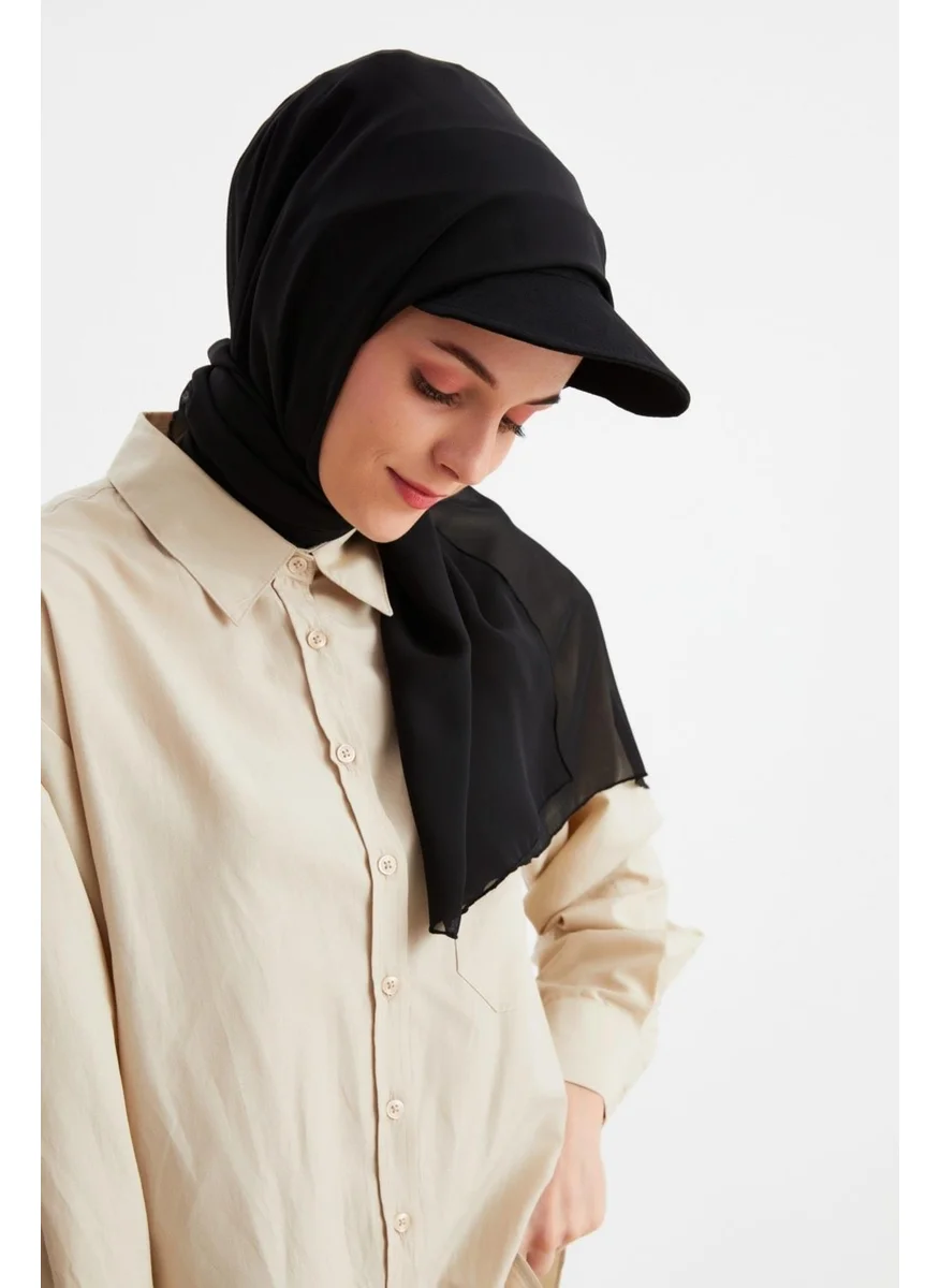 Butikgiz Black Women's Hijab Multi Chiffon Silky Shawl and Cotton Combed Half Visor Tennis Style Hat Pair - Comfortable, Extra Light