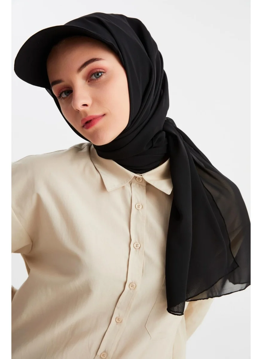 Butikgiz Black Women's Hijab Multi Chiffon Silky Shawl and Cotton Combed Half Visor Tennis Style Hat Pair - Comfortable, Extra Light