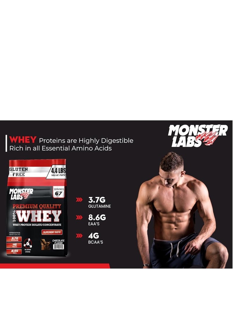 MONSTER LABS - Monster Labs 100% Whey Protein Powder Primary Source Isolate, 20 Grams of Protein for Muscle Support and Recovery - Chocolate, 4.4 Lbs, 67 Servings - Image 1