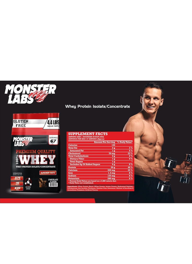 MONSTER LABS - Monster Labs 100% Whey Protein Powder Primary Source Isolate, 20 Grams of Protein for Muscle Support and Recovery - Chocolate, 4.4 Lbs, 67 Servings - Image 1
