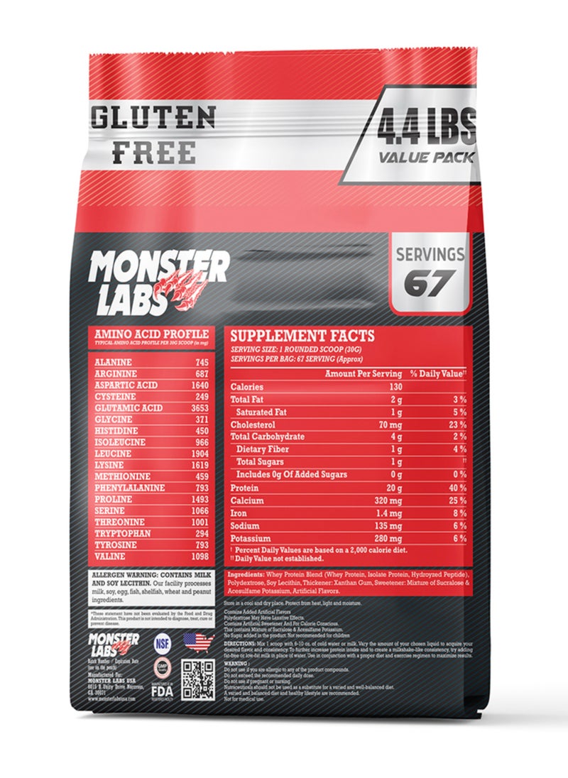 MONSTER LABS - Monster Labs 100% Whey Protein Powder Primary Source Isolate, 20 Grams of Protein for Muscle Support and Recovery - Chocolate, 4.4 Lbs, 67 Servings - Image 1