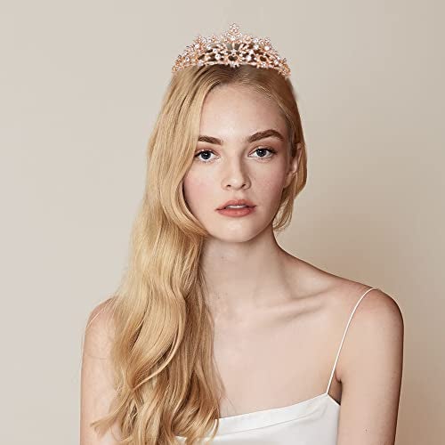 Vofler Coronas para 15 Años, Vofler Recuerdos Quinceañeras Quinceanera Quince Rose Gold Pink Tiara Bridal Hair Accessories for Princess Bride Women Flower Girls Wedding Birthday Pageant Prom Homecoming Party - Image 2