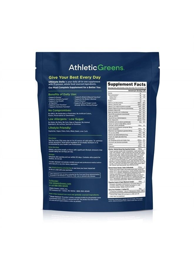 Athletic Greens - Ultimate Daily, Whole Food Sourced All in One Greens Supplement Powder, NSF Certified, GlutenFree, Vegan and Keto Friendly, 30 Day Supply, 360 Grams (Athletic Greens Ultimate Daily) - Image 1