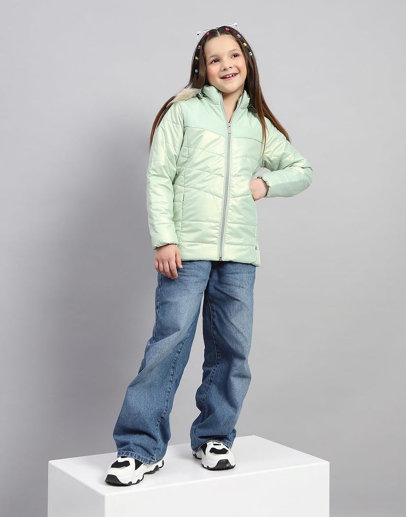 Monte Carlo Girls Sea Green Solid Hooded Full Sleeve Jacket (523058738-1-26) - Image 5