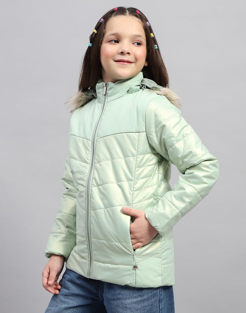 Monte Carlo Girls Sea Green Solid Hooded Full Sleeve Jacket (523058738-1-26) - Image 2