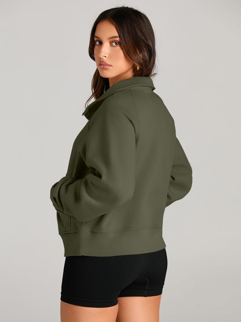 AUTOMET Womens Sweatshirts Half Zip Cropped Pullover Fleece Quarter Zipper Sweater Hoodies 2026 Fall Fashion Outfits Clothes ArmyGreen X-Large - Image 5
