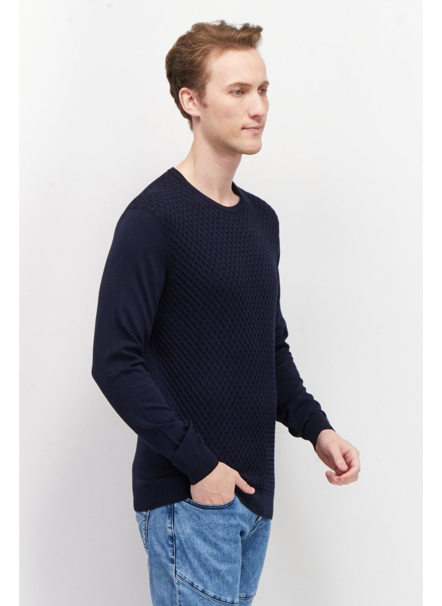 Sorbino Men Crew Neck Long Sleeve Textured Sweatshirt, Navy Blue  - Image 2