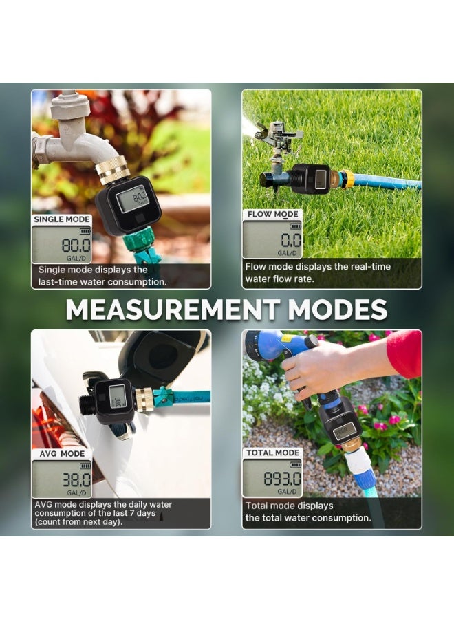 Water Flow Meter with Brass Inlet Metal Thread, Measure Gallon/Liter Consumption and Flow Rate for RV Water Tank Filling, Outdoor Garden Hose Watering, Lawn Sprinkler and Nozzle Sprayer - Image 4