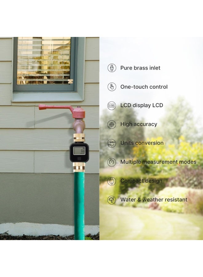 Water Flow Meter with Brass Inlet Metal Thread, Measure Gallon/Liter Consumption and Flow Rate for RV Water Tank Filling, Outdoor Garden Hose Watering, Lawn Sprinkler and Nozzle Sprayer - Image 2