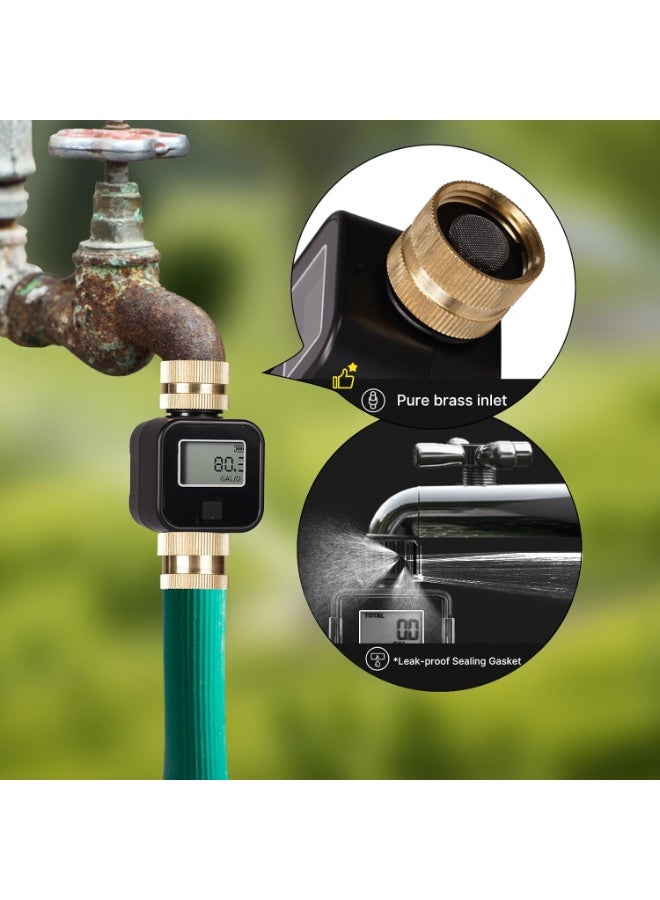 Water Flow Meter with Brass Inlet Metal Thread, Measure Gallon/Liter Consumption and Flow Rate for RV Water Tank Filling, Outdoor Garden Hose Watering, Lawn Sprinkler and Nozzle Sprayer - Image 3