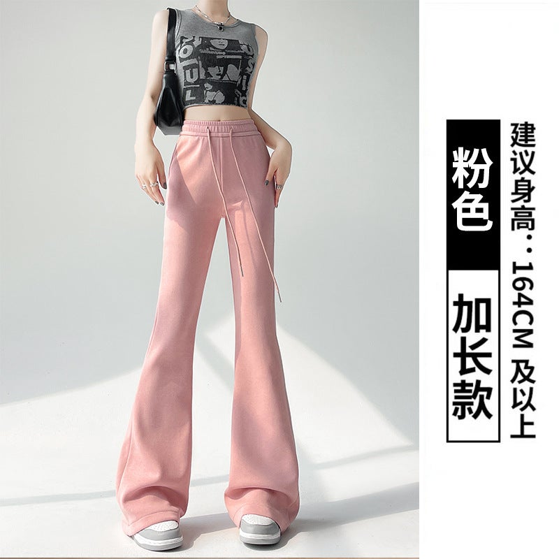 Grey Sports Micro Horn Pants Autumn Womens New High Waist Slim-fit Horseshoe Pants Dosing Straight Casual American Style Sweatpants Pink [extended version] 