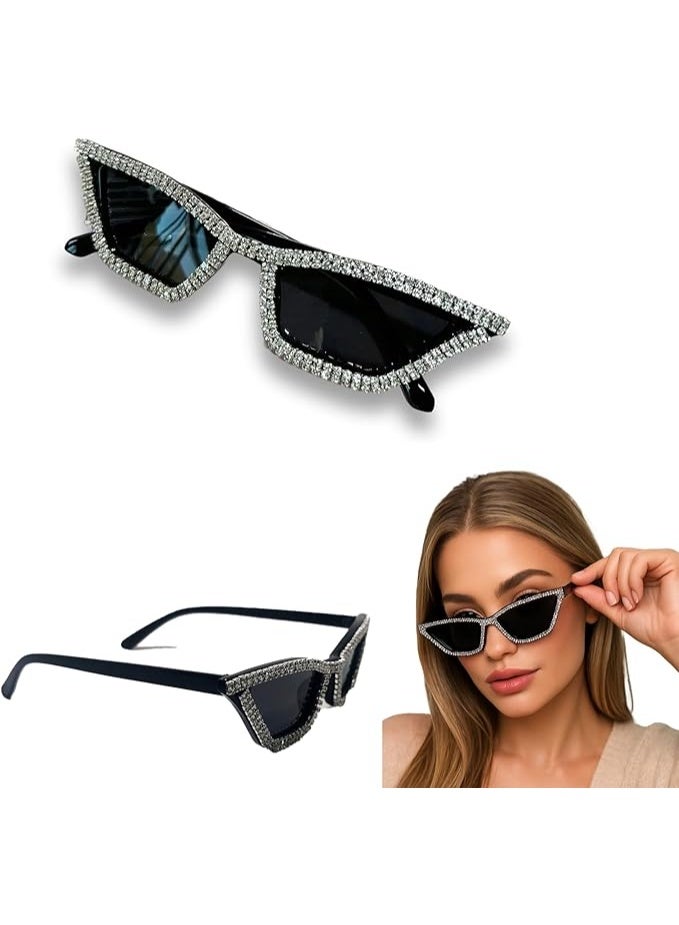 ذا باك نظارات شمسية بتصميم عين القطة مرصعة بالكريستال، إطار أسود، عرض 14.2 سم - Image 1