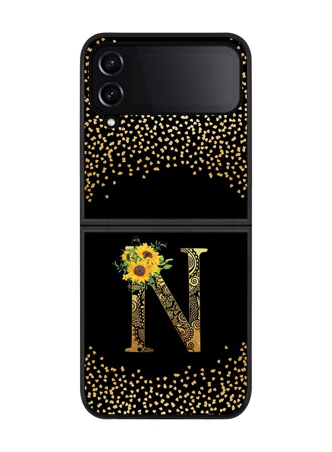 Stylizedd Rugged Black edge case for Samsung Galaxy Z Flip4, Soft Flexible Phone case Custom Monogram Initial Letter Mandala Floral Pattern Alphabet- N (Black) - Image 1