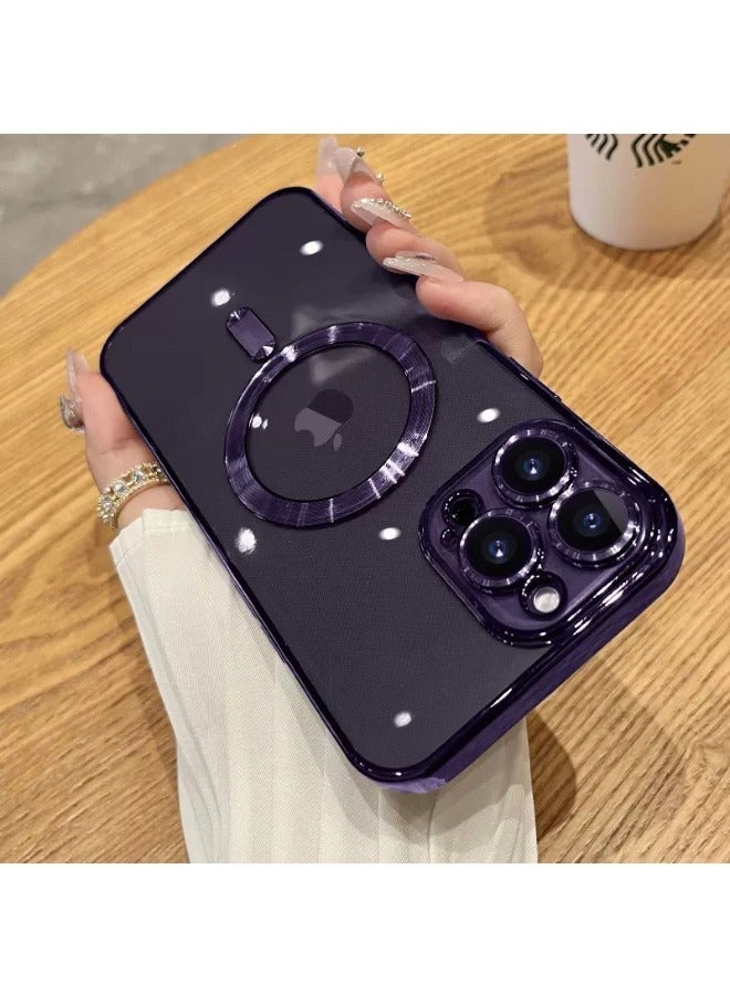 iPhone 15 Pro Case with Camera Lens Protector, Protective Case Compatible with Wireless Charging, Anti-Scratch Shockproof Protective Electroplated iPhone 15 Pro 6.1 inch Case for Women Men - Purple - Image 1