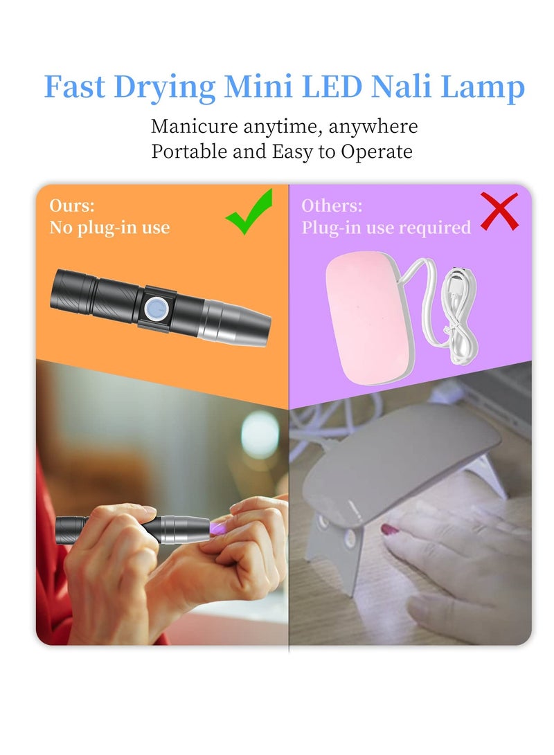 Portable Mini LED Nail Lamp, Rechargeable UV Flashlight for Gel Nails, Ideal for Home Use by Women and Girls, Compact Black Design for Easy Carrying. - Image 2