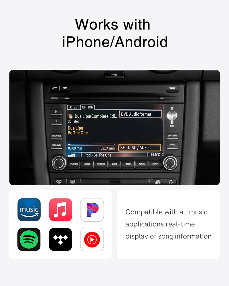 CHOOCL Car Bluetooth Receiver with iPod Y Cable Work for Porsche PCM3.0 System, Bluetooth Adapter for Car Music, aptX™ Compatible for Stable, Low-Latency Audio Streaming (PCM3.0) - Image 2