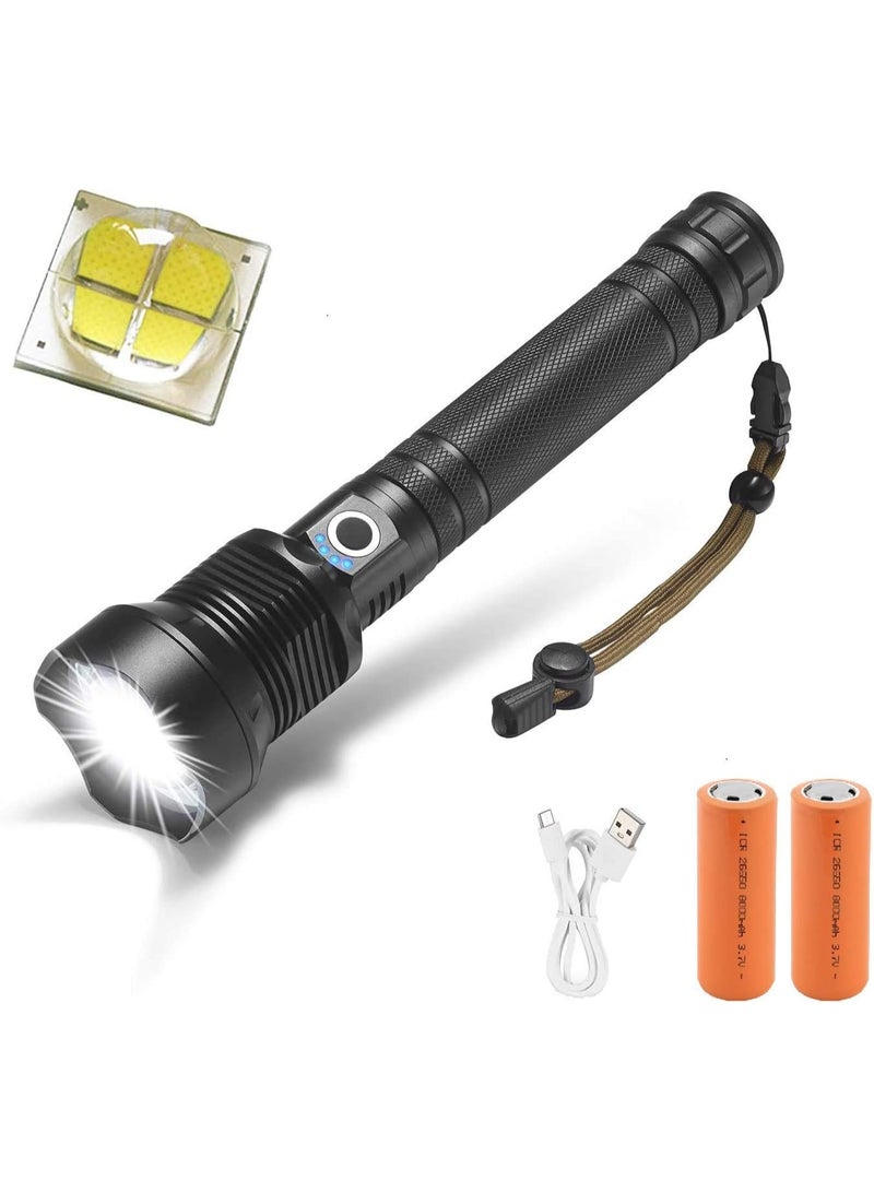 USB Rechargeable LED Flashlight, 8000 Lumens XHP70 Super Bright Adjustable Focus Waterproof Flashlight with 3 Lighting Modes for Fishing Camping (Battery Included) - Image 1