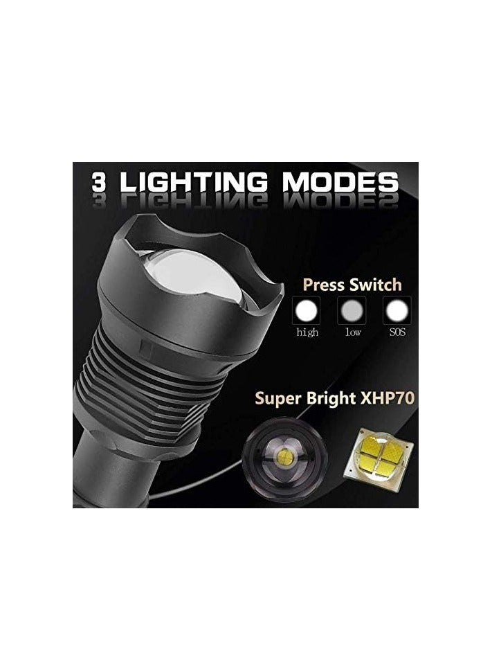 USB Rechargeable LED Flashlight, 8000 Lumens XHP70 Super Bright Adjustable Focus Waterproof Flashlight with 3 Lighting Modes for Fishing Camping (Battery Included) - Image 4