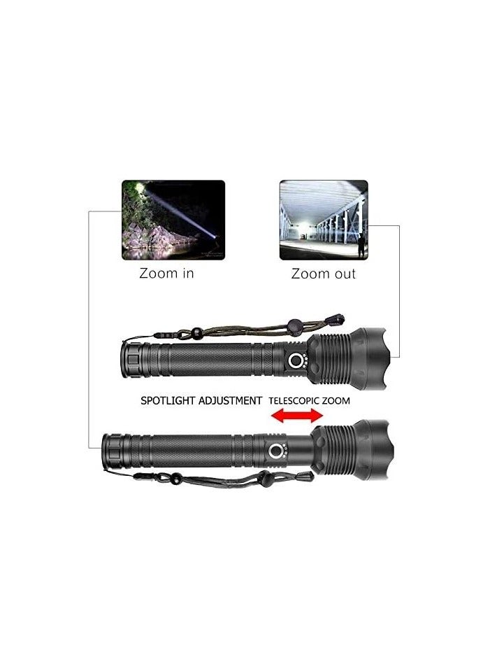 USB Rechargeable LED Flashlight, 8000 Lumens XHP70 Super Bright Adjustable Focus Waterproof Flashlight with 3 Lighting Modes for Fishing Camping (Battery Included) - Image 5
