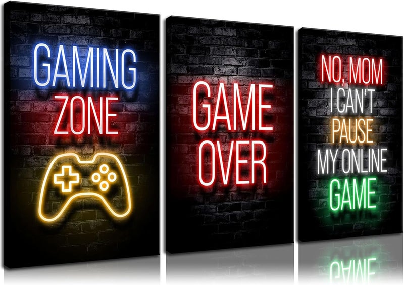 ARS Gaming Posters Canvas Wall Art Set of 3 – Framed Gamer Room Decor (measures 12x16 inches Each) – Teen Boys Gaming Wall Decor for Bedroom & Gaming Setup - Image 1
