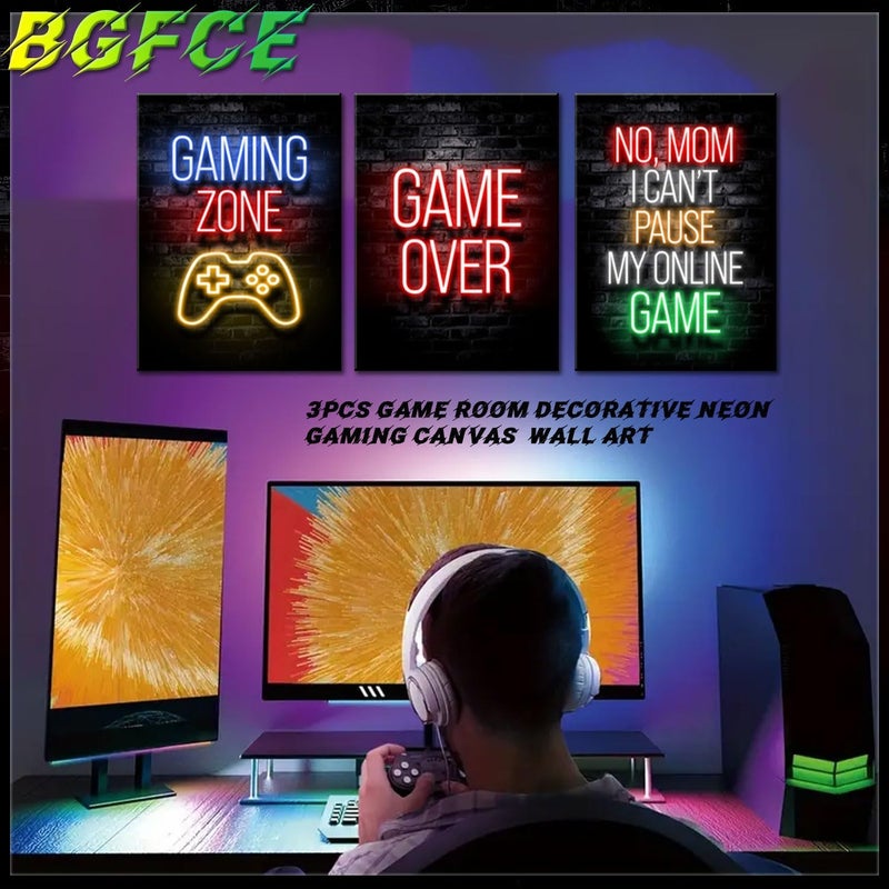 ARS Gaming Posters Canvas Wall Art Set of 3 – Framed Gamer Room Decor (measures 12x16 inches Each) – Teen Boys Gaming Wall Decor for Bedroom & Gaming Setup - Image 3