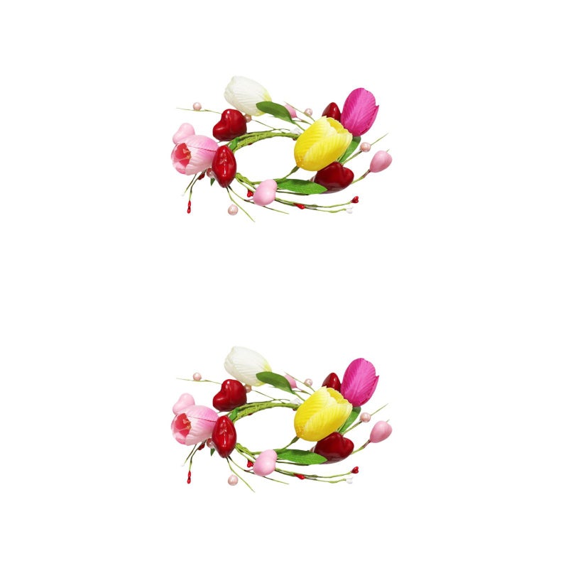 2pcs Pillar Candle Wreath Artificial Leaves Flower Wreath Greenery Candleholder Rustic Farmhouse Decorative Wreath for Valentines Day Wedding Party Table Door - Image 1