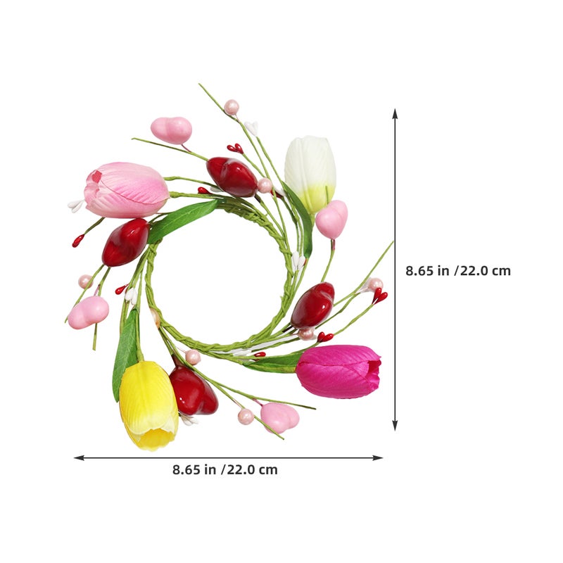2pcs Pillar Candle Wreath Artificial Leaves Flower Wreath Greenery Candleholder Rustic Farmhouse Decorative Wreath for Valentines Day Wedding Party Table Door - Image 2